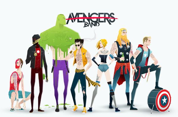 Comic Book Superheroes as Rock Stars by Andrés Moncayo Avengers