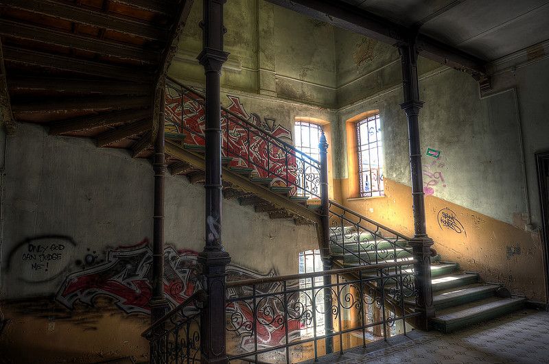 The haunting interior of an abandoned Neo-Renaissance mansion